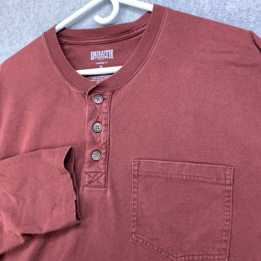 Duluth Trading Co Henley Shirt Mens XL Red Longtail T Pocket Long Sleeve Cotton